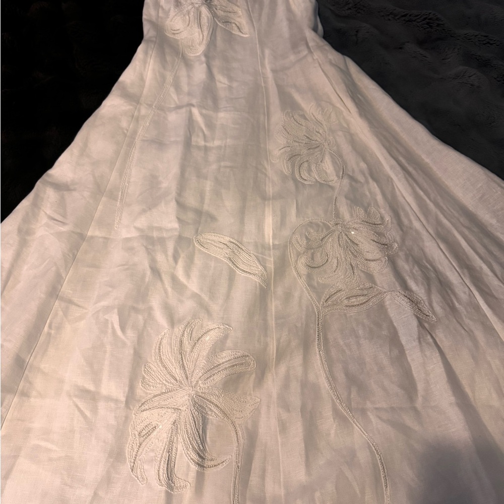 Reiss Ivory Midi Dress with Floral Detail